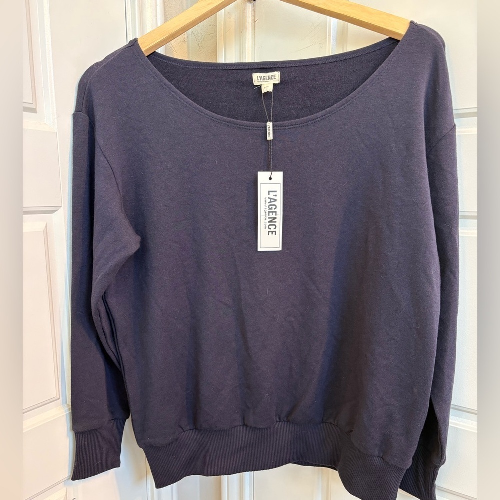 L'AGENCE Kimora Off-the-Shoulder Navy Sweater Size Small - Picture 2 of 5